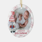 ベビー初めてのクリスマス格言ピンクスノーフレーク2写真 セラミックオーナメント (右)