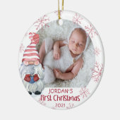 ベビー初めてのクリスマス格言ピンクスノーフレーク2写真 セラミックオーナメント (左)