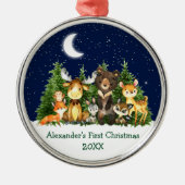 ベビー初めてのクリスマス森林動物の周り メタルオーナメント (正面)