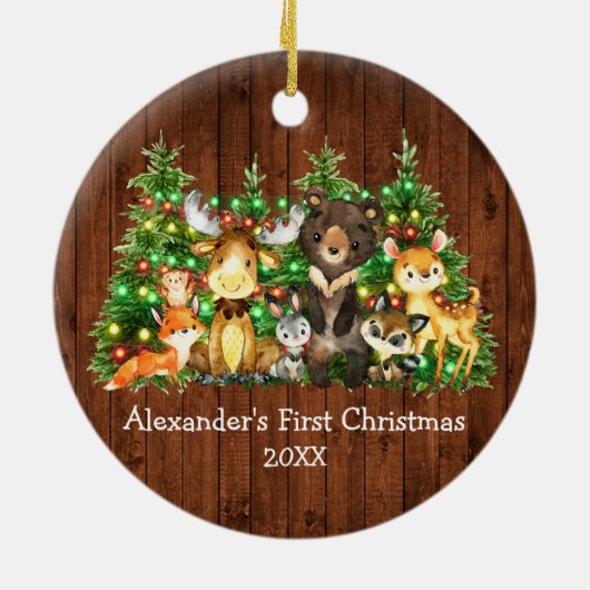 ベビー初めてのクリスマス森林動物の木のライト セラミックオーナメント (裏面)