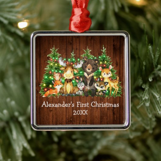 ベビー初めてのクリスマス森林動物の木のライト メタルオーナメント (ツリー)
