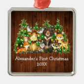 ベビー初めてのクリスマス森林動物の木のライト メタルオーナメント (正面)