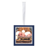 ベビー初めてのクリスマス森林動物の青い写真 キューブオーナメント (右)