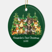 ベビー初めてのクリスマス森林動物グリーンフォト セラミックオーナメント (左)