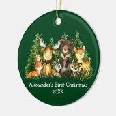 ベビー初めてのクリスマス森林動物グリーンラウンド セラミックオーナメント (左)