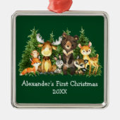 ベビー初めてのクリスマス森林動物グリーン メタルオーナメント (正面)