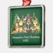 ベビー初めてのクリスマス森林動物グリーン メタルオーナメント (左)