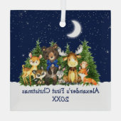 ベビー初めてのクリスマス森林動物ブルーボウ ガラスオーナメント (裏面)