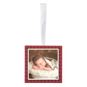 ベビー初めてのクリスマス森林動物プレイド写真 キューブオーナメント (右)