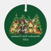 ベビー初めてのクリスマス森林動物ライトグリーン ガラスオーナメント (裏面)
