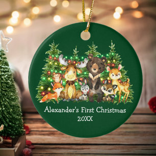 ベビー初めてのクリスマス森林動物ライトグリーン セラミックオーナメント