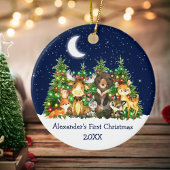 ベビー初めてのクリスマス森林動物ライトスカイ セラミックオーナメント