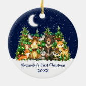 ベビー初めてのクリスマス森林動物ライトスカイ セラミックオーナメント (裏面)