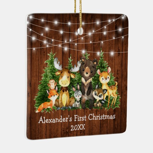 ベビー初めてのクリスマス森林動物ライトスクエア セラミックオーナメント (右)