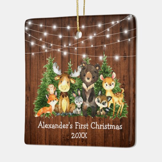 ベビー初めてのクリスマス森林動物ライトスクエア セラミックオーナメント (左)
