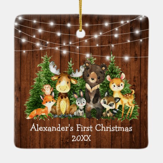 ベビー初めてのクリスマス森林動物ライトスクエア セラミックオーナメント (裏面)