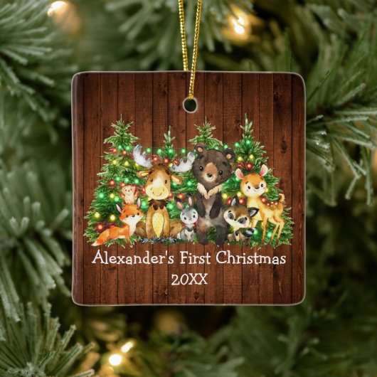 ベビー初めてのクリスマス森林動物ライトツリー セラミックオーナメント (ツリー)