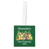 ベビー初めてのクリスマス森林動物ライトフォト キューブオーナメント (正面)