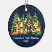 ベビー初めてのクリスマス森林動物ライトブルー セラミックオーナメント (左)