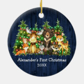 ベビー初めてのクリスマス森林動物ライトブルー セラミックオーナメント (裏面)