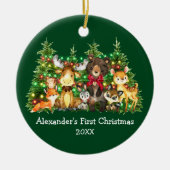 ベビー初めてのクリスマス森林動物ライトレッドボウ セラミックオーナメント (正面)