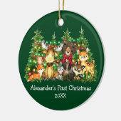 ベビー初めてのクリスマス森林動物ライトレッドボウ セラミックオーナメント (左)