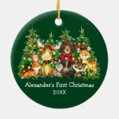 ベビー初めてのクリスマス森林動物ライトレッドボウ セラミックオーナメント (裏面)