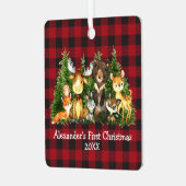 ベビー初めてのクリスマス森林動物レッドプレイド メタルオーナメント (正面左)
