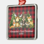 ベビー初めてのクリスマス森林動物レッドプレイド メタルオーナメント (左)