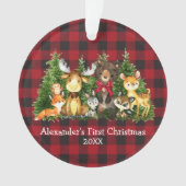 ベビー初めてのクリスマス森林動物レッドボウプレイド オーナメント (正面)