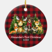 ベビー初めてのクリスマス森林動物レッドボウプレイド セラミックオーナメント (裏面)