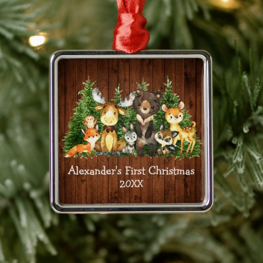 ベビー初めてのクリスマス森林動物素朴 メタルオーナメント (ツリー)