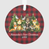 ベビー初めてのクリスマス森林動物赤格子 オーナメント (裏面)