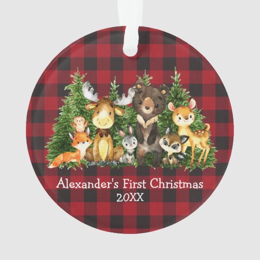 ベビー初めてのクリスマス森林動物赤格子 オーナメント (裏面)