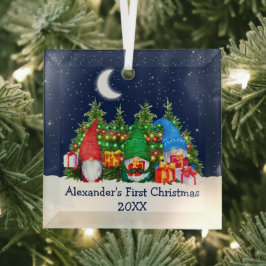 ベビー初めてのクリスマス水カラー格言ライトスカイ ガラスオーナメント