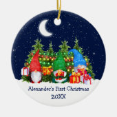 ベビー初めてのクリスマス水カラー格言ライトスカイ セラミックオーナメント (正面)