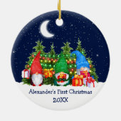 ベビー初めてのクリスマス水カラー格言ライトスカイ セラミックオーナメント (裏面)