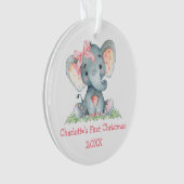 ベビー初めてのクリスマス水彩ピンクエレファントボウ オーナメント (正面)
