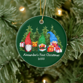 ベビー初めてのクリスマス水彩格言緑 セラミックオーナメント