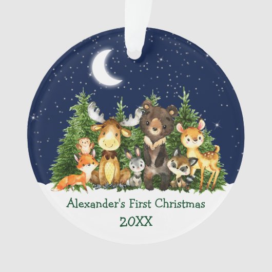 ベビー初めてのクリスマス水彩森林動物 オーナメント (正面)