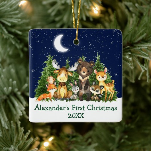 ベビー初めてのクリスマス水彩森林動物 セラミックオーナメント (ツリー)