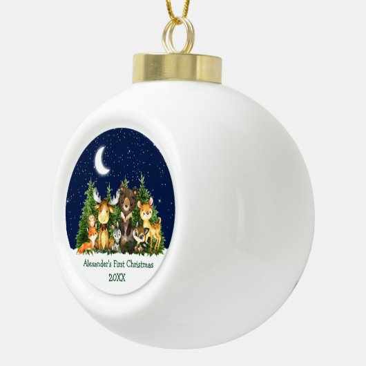 ベビー初めてのクリスマス水彩森林動物 セラミックボールオーナメント (右)