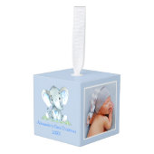 ベビー初めてのクリスマス水彩象の写真 キューブオーナメント (正面アングル)