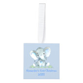 ベビー初めてのクリスマス水彩象の写真 キューブオーナメント (正面)