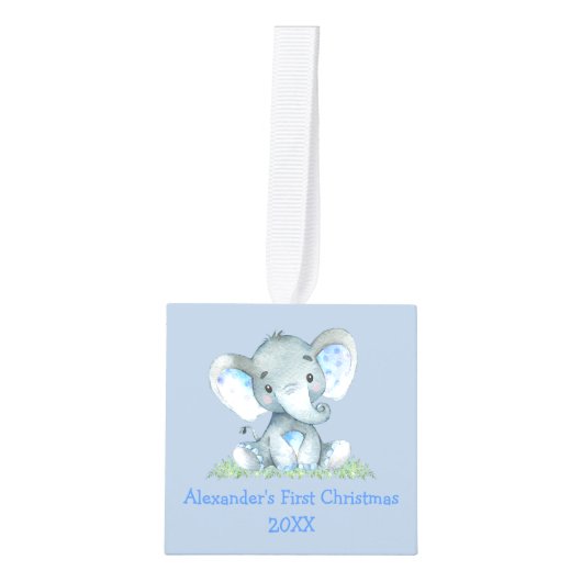 ベビー初めてのクリスマス水彩象の写真 キューブオーナメント (正面)