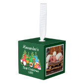 ベビー初めてのクリスマス水色格言写真 キューブオーナメント (正面アングル)