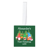 ベビー初めてのクリスマス水色格言写真 キューブオーナメント (正面)