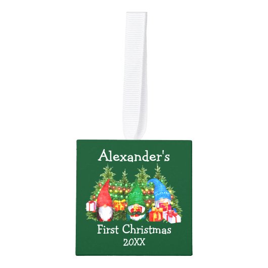 ベビー初めてのクリスマス水色格言写真 キューブオーナメント (正面)