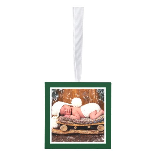 ベビー初めてのクリスマス水色格言写真 キューブオーナメント (右)