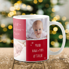 ベビー初めてのクリスマス祖父母4フォトカスタム コーヒーマグカップ